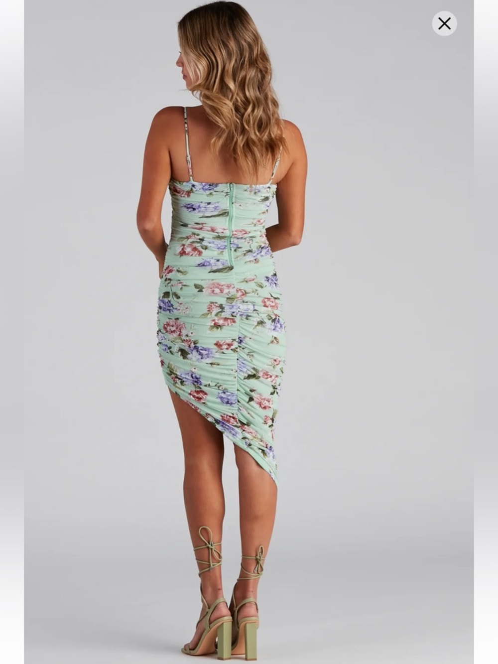 NWT Windsor Floral Ruched Midi Dress Mint Green Slit Bodycon Small - Picture 5 of 7